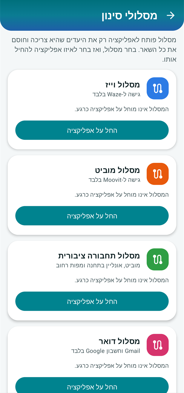 מסלולי סינון מוכנים לניווט, תחבורה ציבורית, דואר ושיחות וידאו